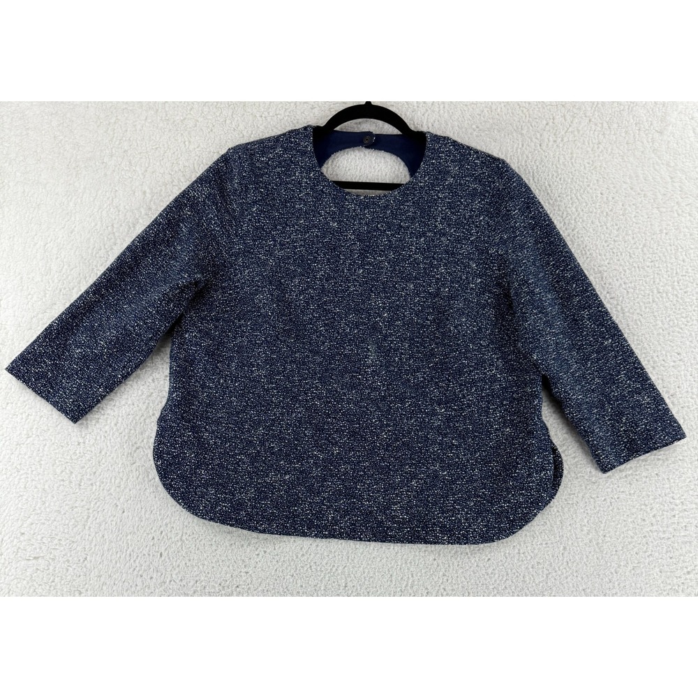Akris Punto Navy Speckled Sweatshirt Womens Medium 3/4 Sleeve Back Cut‎ Out Knit